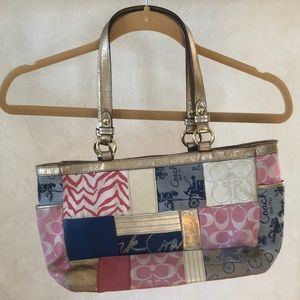 Coach Patchwork Tote Shoulder Bag Pink Blue Metallic RARE Anniversary Bag